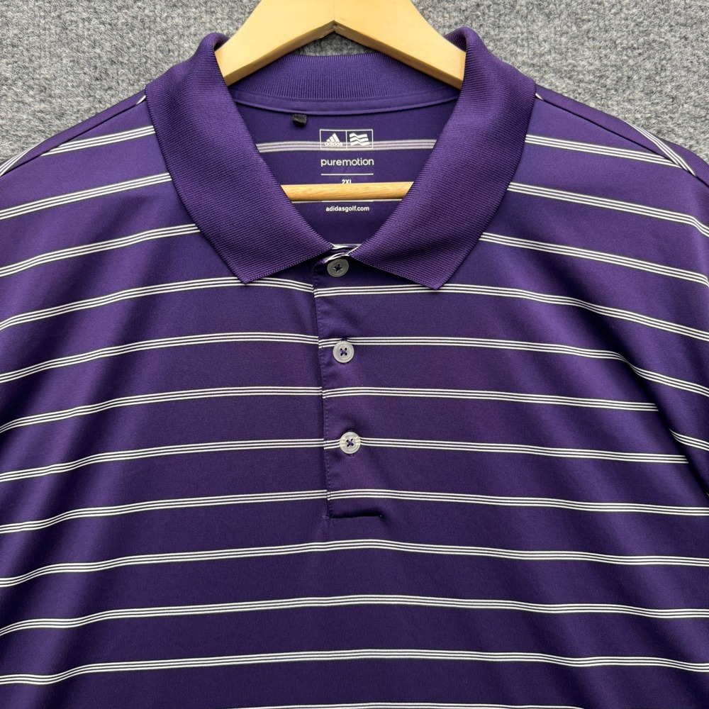 adidas puremotion Golf Polo Shirt Mens 2XL Purple Short Sleeve Striped Athletic - Picture 4 of 11